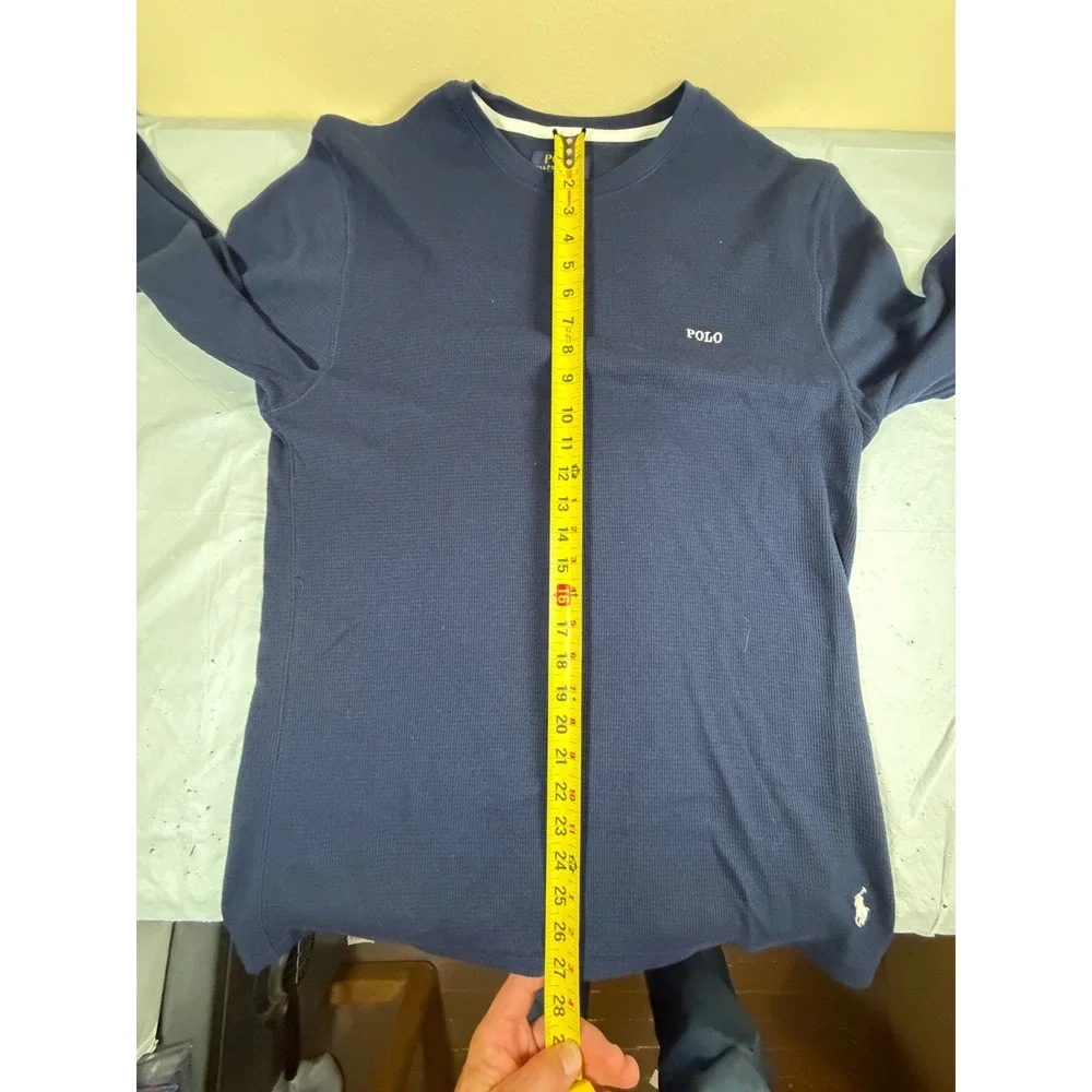 Polo Ralph Lauren Mens Large Navy Blue Waffle Knit Thermal Sleep Shirt PWLC2F